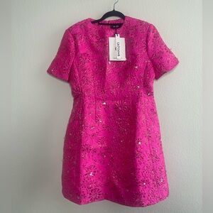 Astrid Pink Jacquard Floral Mini Dress